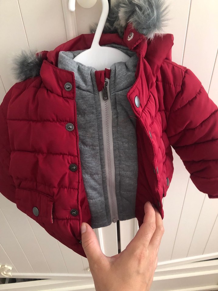 Koyu Kırmızı Erkek Çocuk Düğmeli Mont - Görsel 4