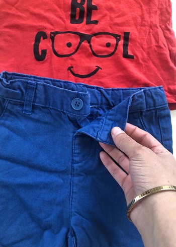 Erkek Kırmızı Baskılı Kısa Kollu Tişört-lacivert şort - Görsel 4