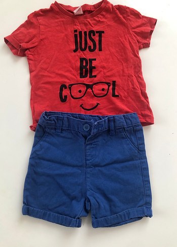 Erkek Kırmızı Baskılı Kısa Kollu Tişört-lacivert şort - Görsel 5