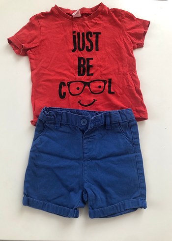 Erkek Kırmızı Baskılı Kısa Kollu Tişört-lacivert şort - Görsel 6