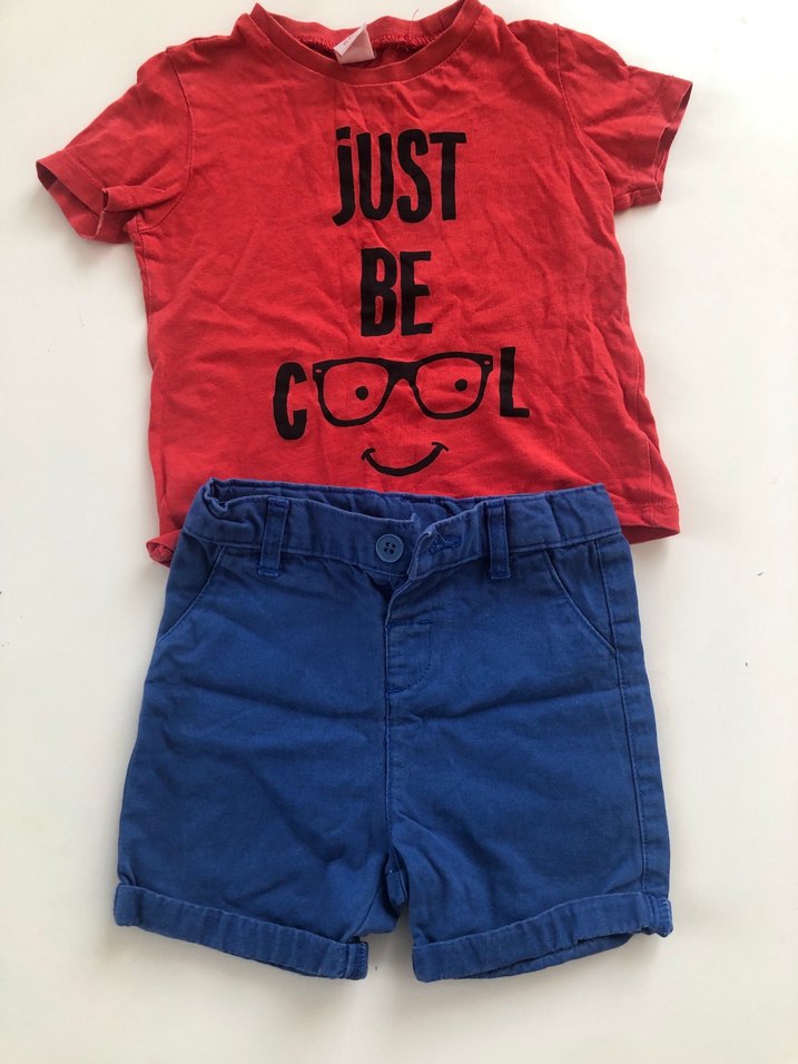 Erkek Kırmızı Baskılı Kısa Kollu Tişört-lacivert şort - Görsel 5