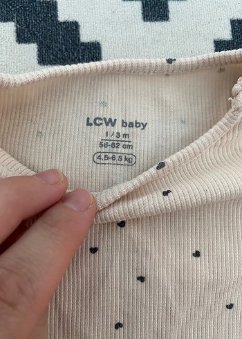 3 Ay Beden ten rengi Renk LCW Baby Beyaz Puantiyeli Kız Bebek 2'li Takım