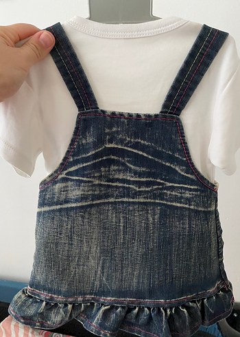 Kız Çocuk Çok Renkli Kot Askılı Elbise - Görsel 2