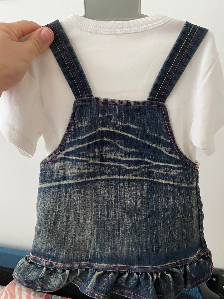 Kız Çocuk Çok Renkli Kot Askılı Elbise - Görsel 2