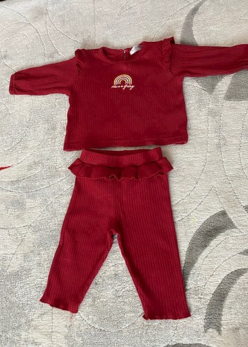 Bordo Bebek Kız Takımı, Uzun Kollu, Fırfırlı - Görsel 3