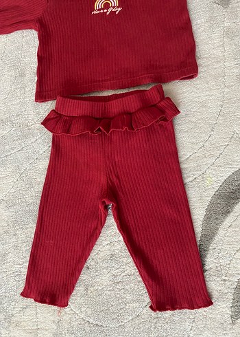 Bordo Bebek Kız Takımı, Uzun Kollu, Fırfırlı - Görsel 4