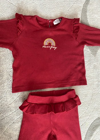 Bordo Bebek Kız Takımı, Uzun Kollu, Fırfırlı - Görsel 5