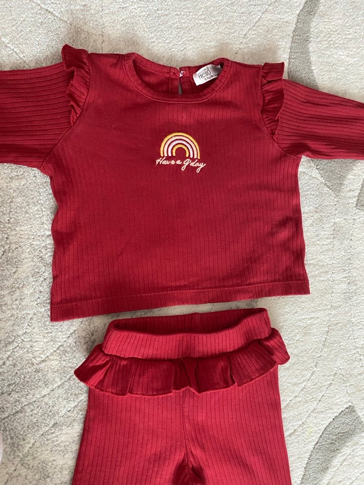 Bordo Bebek Kız Takımı, Uzun Kollu, Fırfırlı - Görsel 5