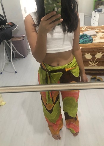 Bohem Çok Renkli Bağlamalı Salaş Kadın Pantolon - Görsel 2