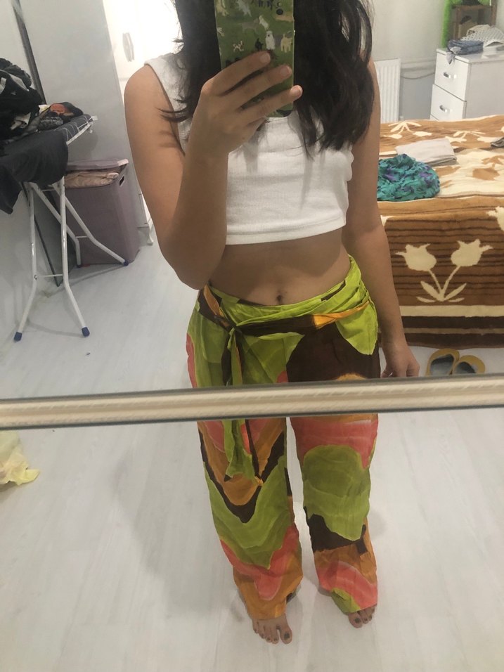 Bohem Çok Renkli Bağlamalı Salaş Kadın Pantolon - Görsel 2