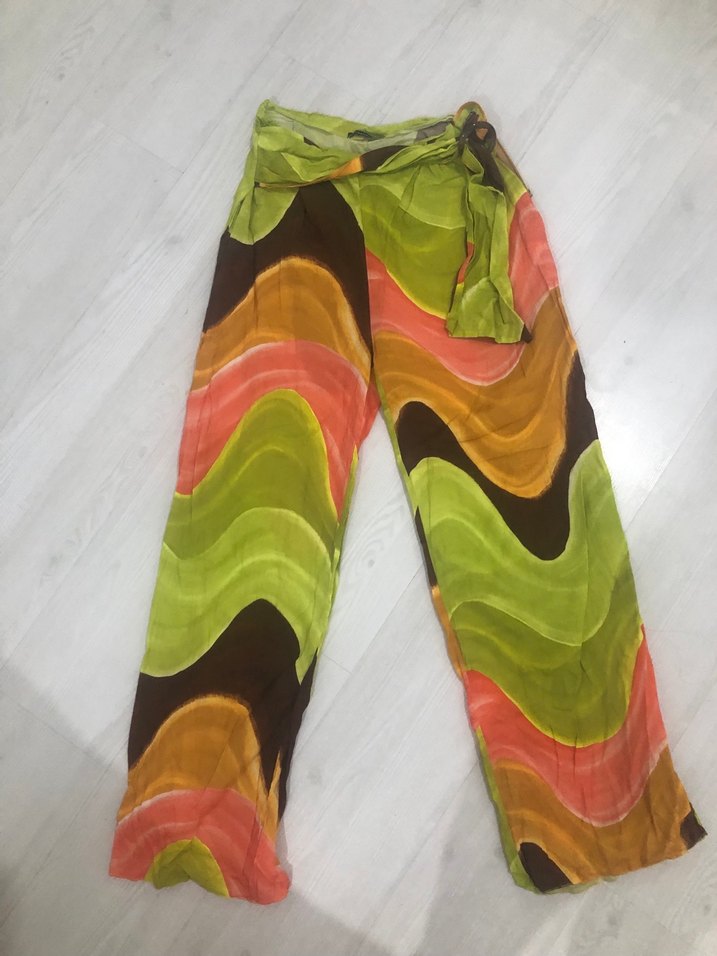 Bohem Çok Renkli Bağlamalı Salaş Kadın Pantolon - Görsel 3