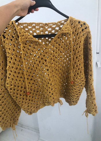 Sarı Örgü Bohem Kadın Kazak - Görsel 2