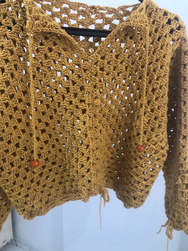 Sarı Örgü Bohem Kadın Kazak - Görsel 3