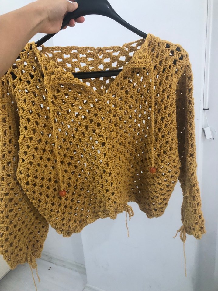 Sarı Örgü Bohem Kadın Kazak - Görsel 2