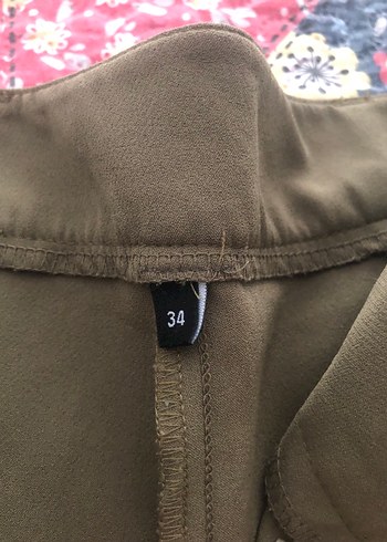 Kadın Haki Kuşaklı Geniş Kesim Kumaş Pantolon - Görsel 7