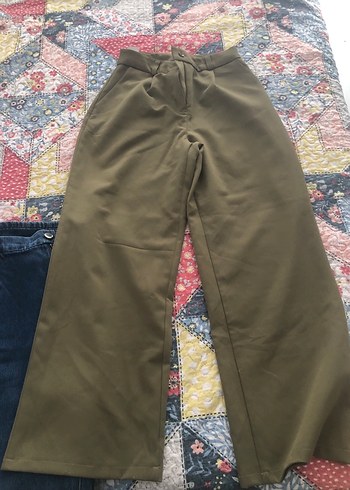 Kadın Haki Kuşaklı Geniş Kesim Kumaş Pantolon - Görsel 6