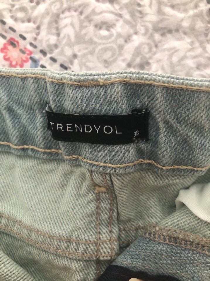 Yeşil eskitme Desenli Düğmeli Mini Kot Şort - Görsel 2