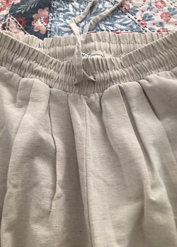 Bej uzun Keten Bol Kesim Kadın Pantolon - Görsel 3