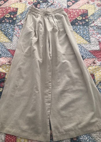 Bej uzun Keten Bol Kesim Kadın Pantolon - Görsel 2