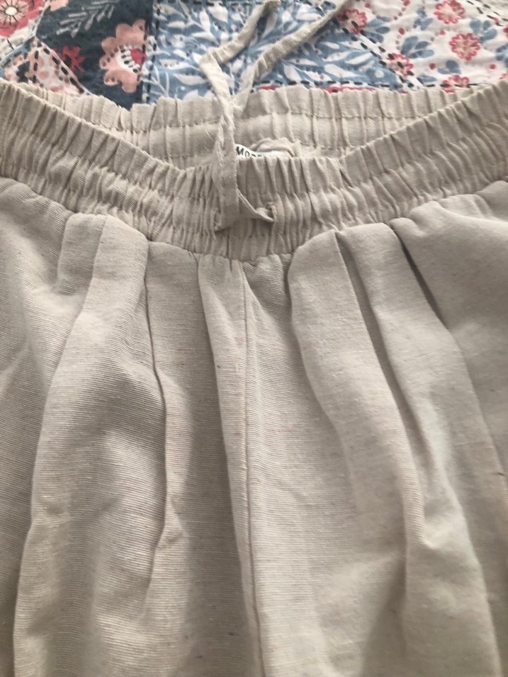 Bej uzun Keten Bol Kesim Kadın Pantolon - Görsel 3