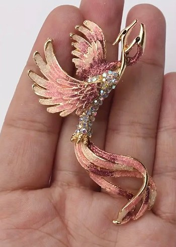Payetli Pembe Kanatlı Kuş Broş yaka iğnesi