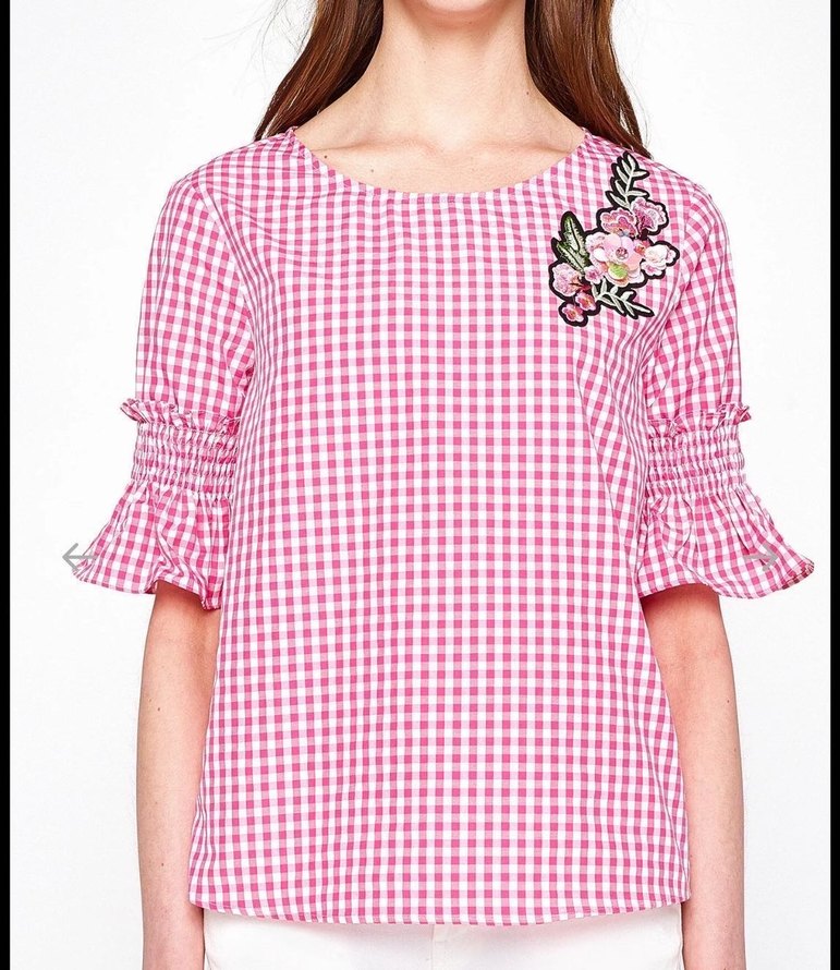 Pembe Nakışlı Kısa Kollu Kadın Bluz - Görsel 4