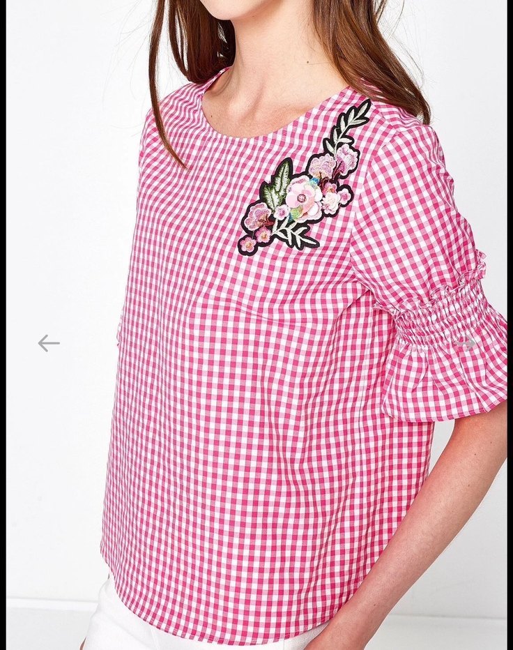 Pembe Nakışlı Kısa Kollu Kadın Bluz - Görsel 5