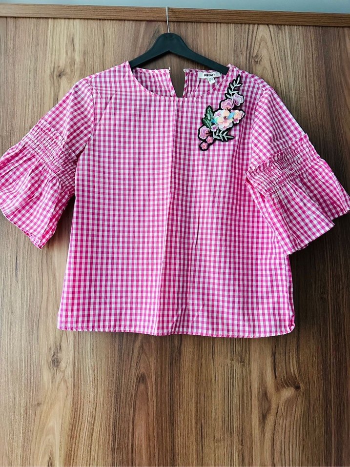 Pembe Nakışlı Kısa Kollu Kadın Bluz - Görsel 3