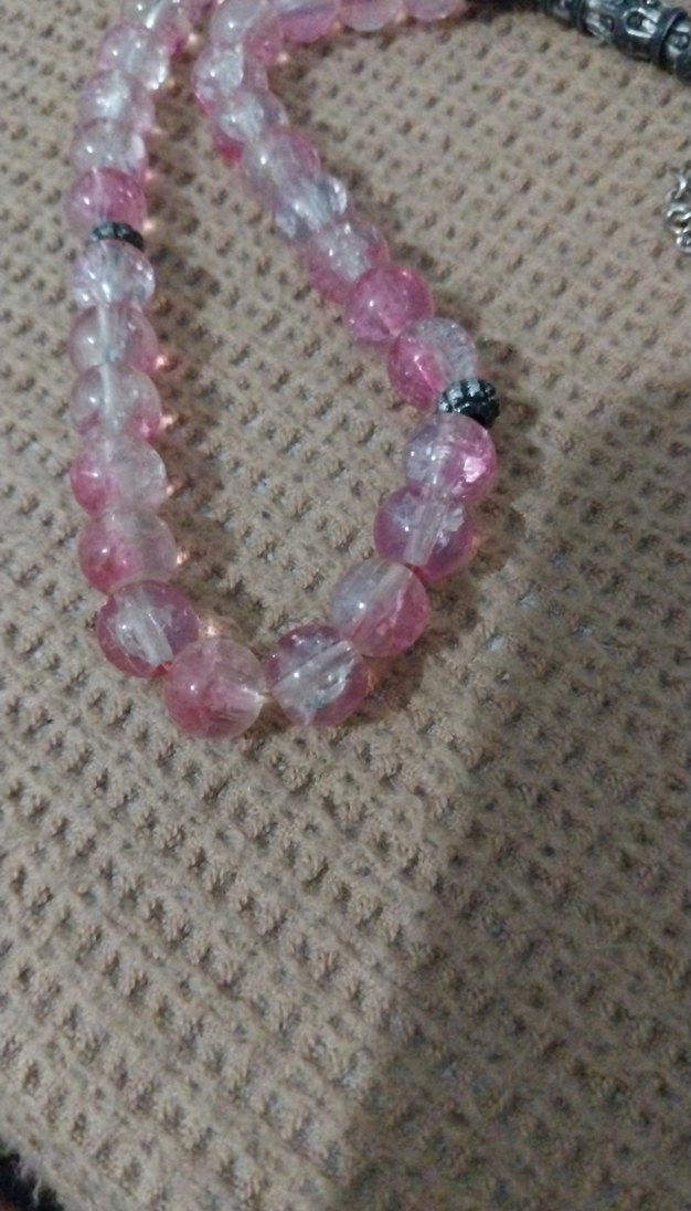 Pembe Taşlı Gümüş Detaylı Tesbih — görsel 2/2