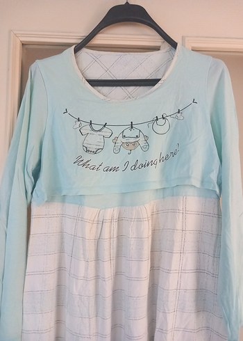 Mavi Hamile Uzun Kollu Pamuklu Tişört - Görsel 2