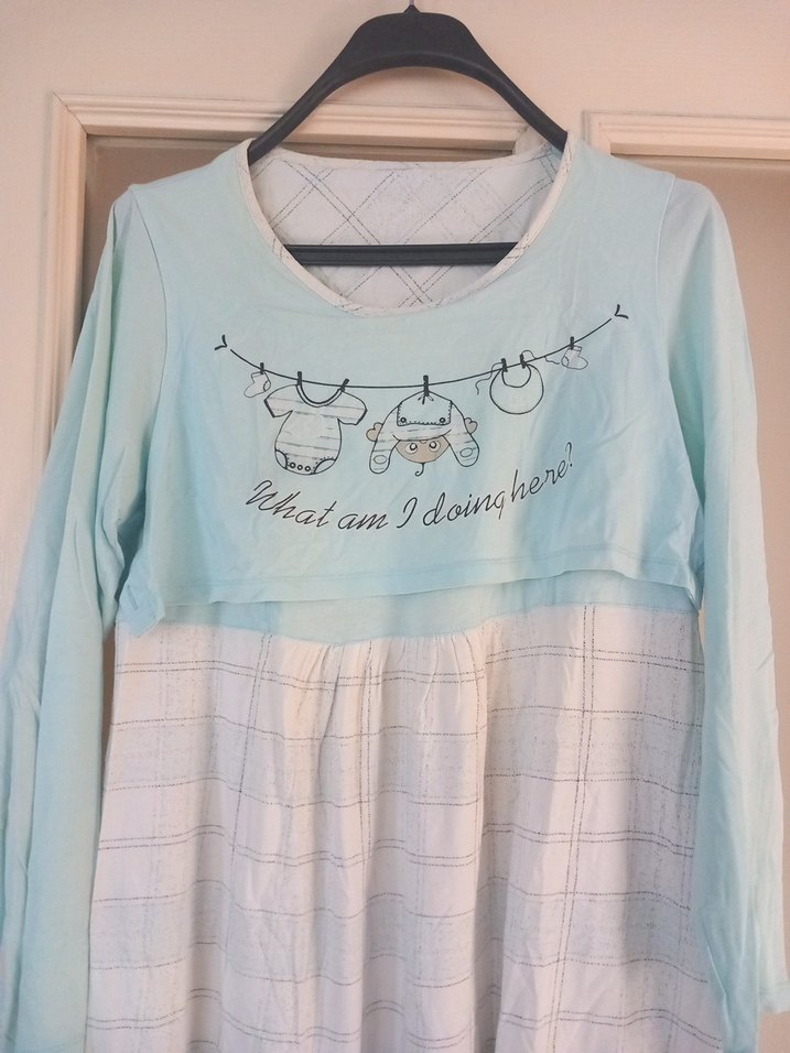 Mavi Hamile Uzun Kollu Pamuklu Tişört - Görsel 2