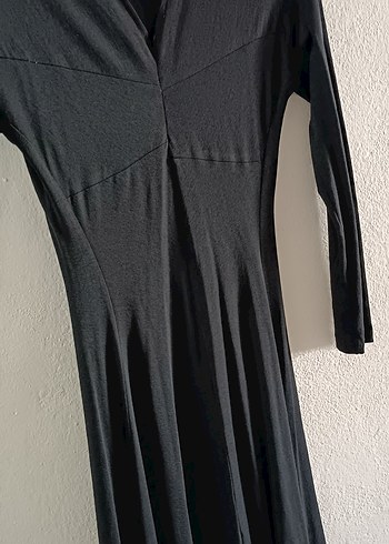 38 Beden siyah Renk Uzun Siyah V Yaka Gotik Elbise