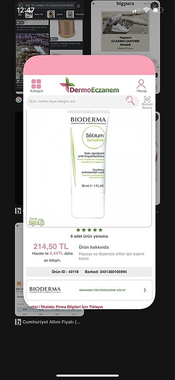 Bioderma Sebium Sensitive Krem 30ml Hassas ve düzensiz ciltler i