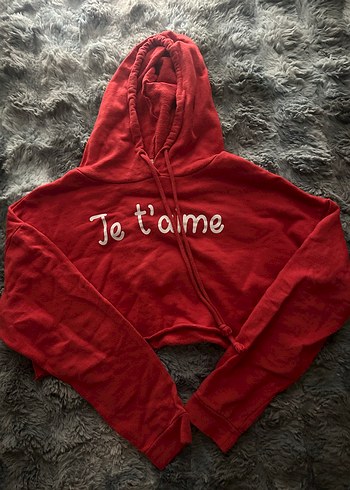 Koton Kirmizi Kapusonlu Crop Sweatshirt