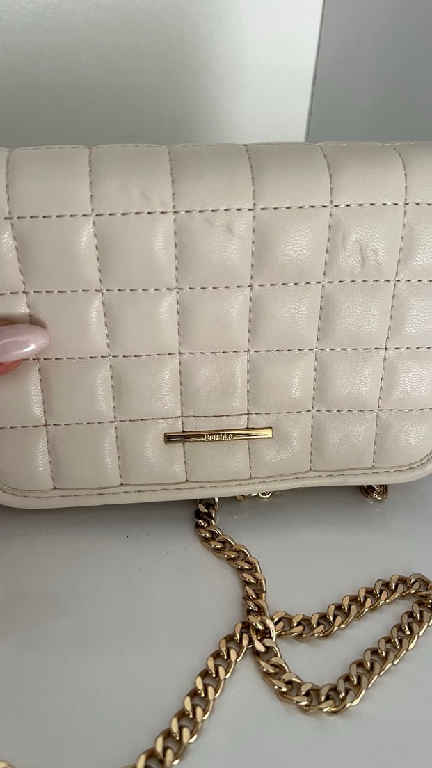 Beyaz Zincir Detaylı Deri Kadın Çanta - Görsel 4