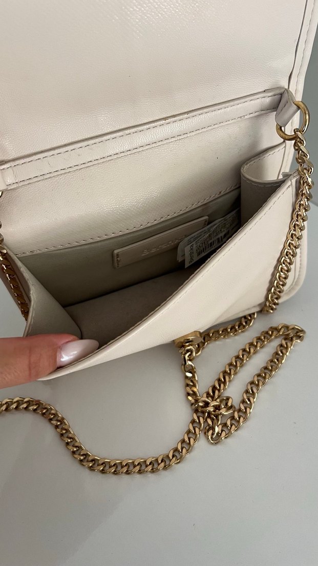 Beyaz Zincir Detaylı Deri Kadın Çanta - Görsel 3
