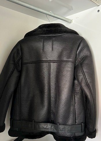 xs Beden siyah Renk Kürklü Siyah Deri Biker Ceket