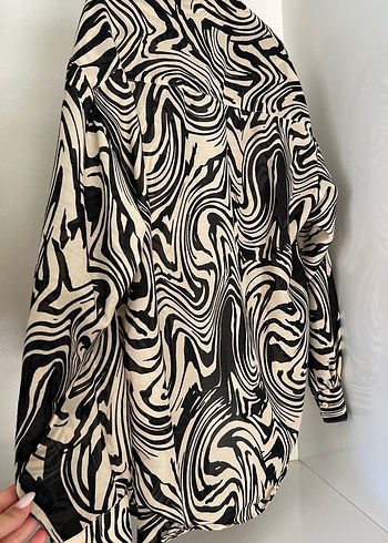 Zebra Desenli Uzun Kollu Düğmeli Kadın Gömlek - Görsel 4