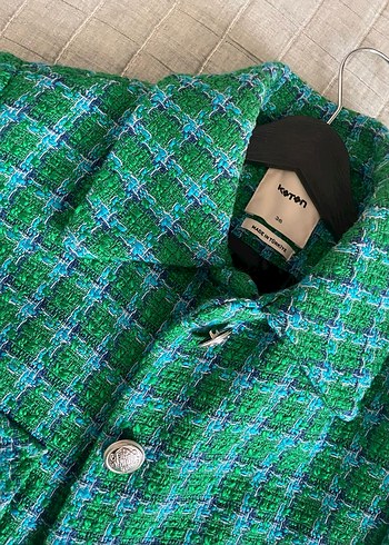 Düğmeli Mini Yeşil Kareli Kadın Ceket - Görsel 2