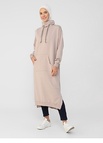 Refka Tesettür Giyim Benin Boğazlı Yaka Cepli Uzun Sweatshirt