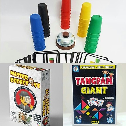 3 lu zeka seti dedktif bardaklar ve tangram
