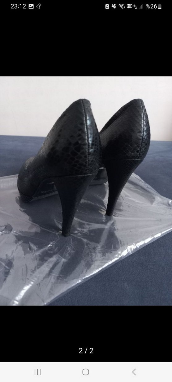 Siyah Yılan Desenli Platform Topuklu Kadın Ayakkabı - Görsel 2