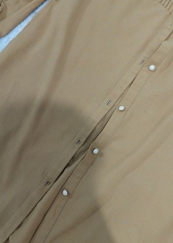 Bej Uzun Kollu Kadın Keten Gömlek - Görsel 2