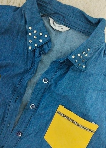 Sarı Mavi Denim Kadın Gömlek - Görsel 2