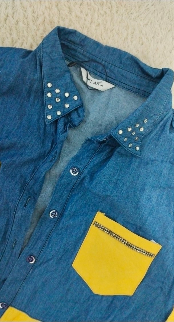 Sarı Mavi Denim Kadın Gömlek - Görsel 2