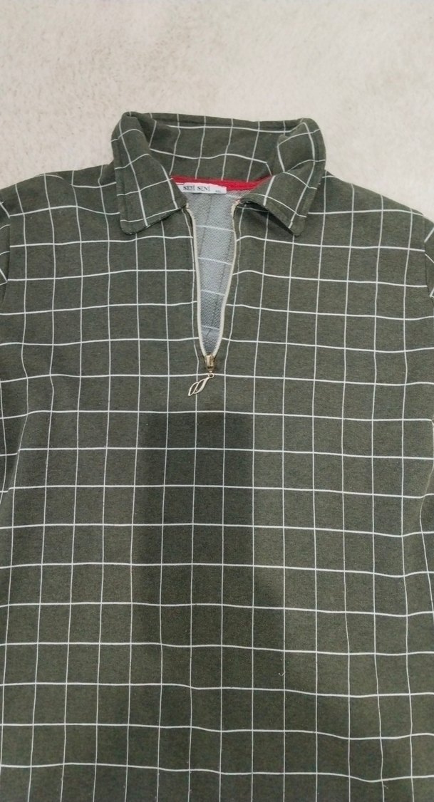 Gri Kareli Uzun Kollu Kadın Tunik - Görsel 2