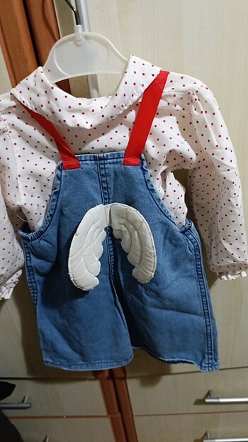 1,5 Yaş Beden mavi Renk Kız bebek salopet takim