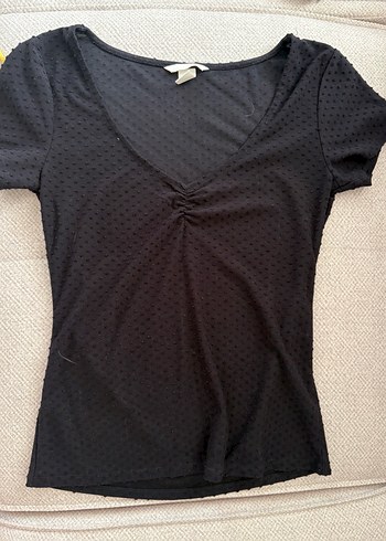 s Beden H&M v Yaka Siyah Kısa Kollu Kadın Tişört