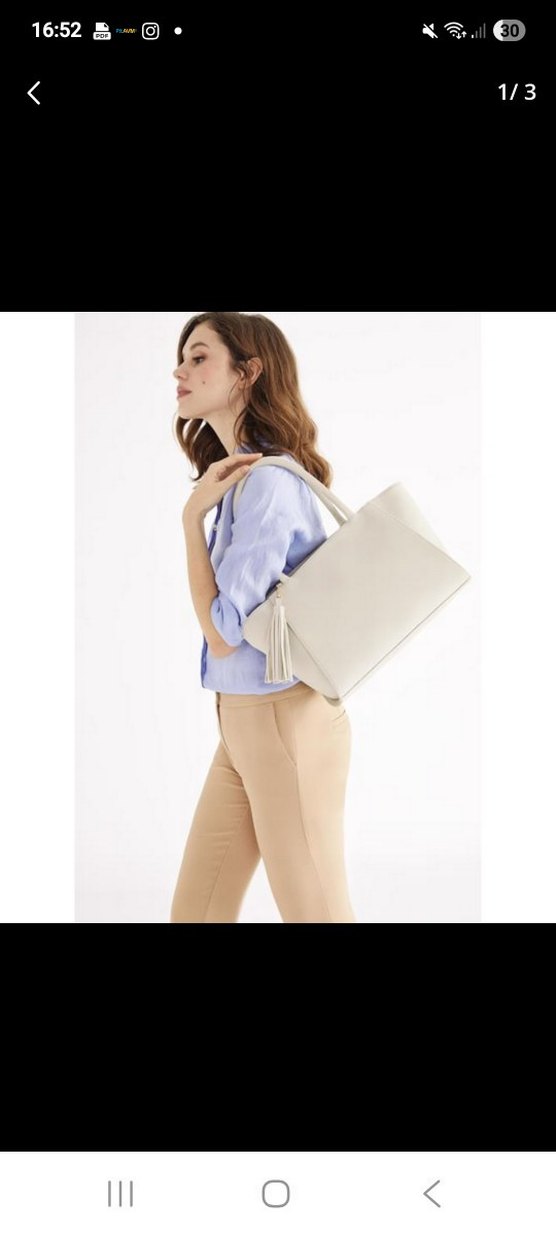 Beyaz Deri Kadın Çanta Püsküllü - Görsel 4