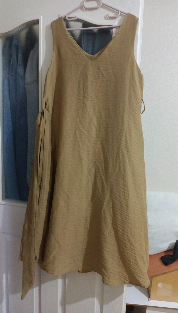 Bej Kolsuz Midi elbise - Görsel 2